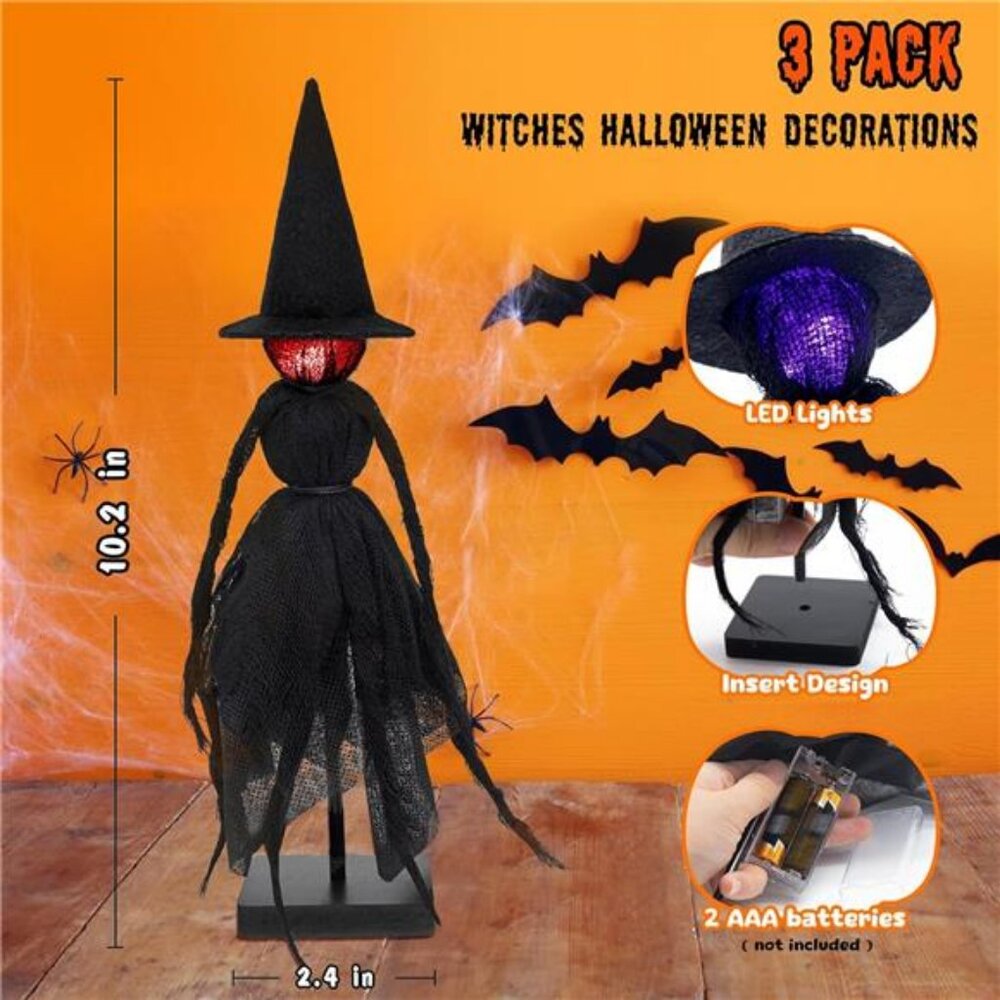 Halloween Decorations Indoor, Set of 3 Primitive Witch with Hats, Spooky - Picture 2 of 8
